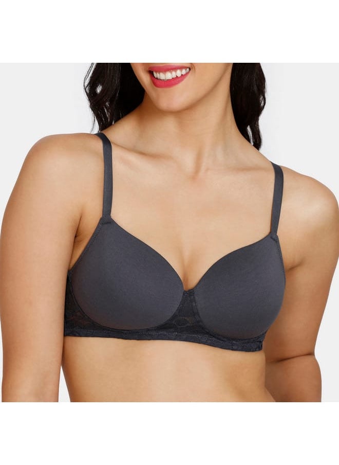 zivame Zivame Lace Detail Padded Balconette Bra with Hook and Eye Closure  - Image 4