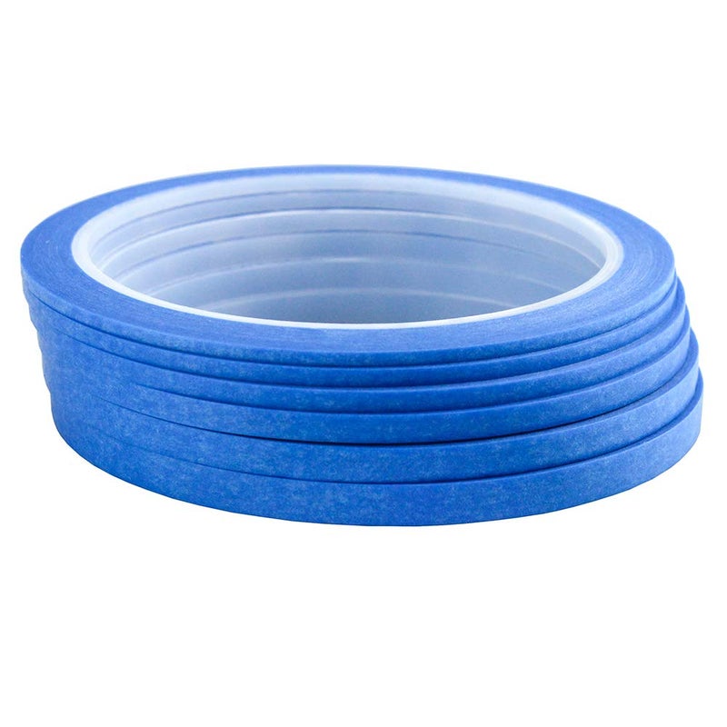 JINBING 6Rolls Washi Masking Tape for DIY Nail Arts Drawing Pattern Making 2mm 25mm 3mm 4mm 5mm 6mm x 25m Blue