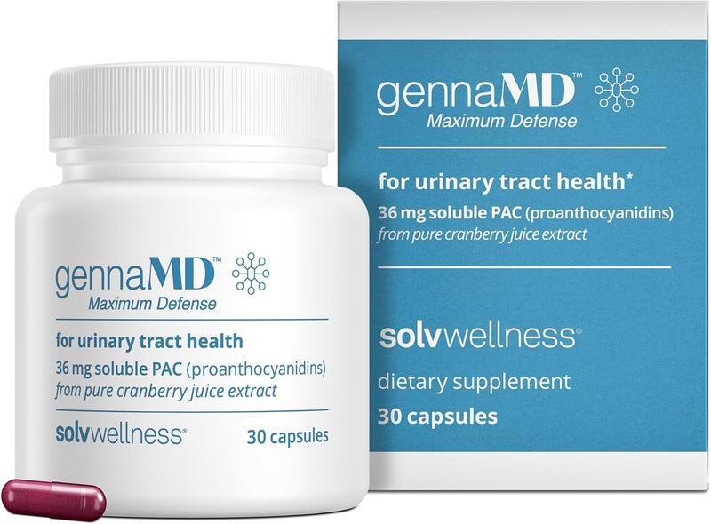 Solv Wellness GennaMD  36 mg Soluble PAC  Clincially Studied  100 Cranberry Juice Extract  Urinary Tract Support for Women  Maximum UTI Defense  No GMOs  Gluten Free  30 Vegan Capsules - Image 1