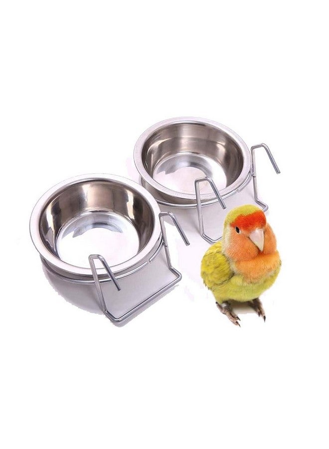 وعاء ستانلس ستيل للطيور | أوعية معلقة فاخرة لإطعام وسقاية الببغاوات | وعاء تغذية مع حامل لجميع الطيور - 250 مل (عبوة من قطعتين) - Image 1