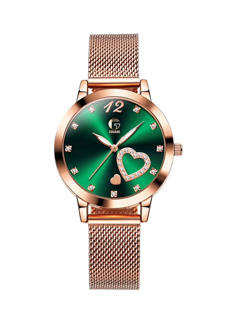 Gsquare Women Analog Quartz Heart Shape Green Dial Stainless Steel Band Watch - 5189  - Image 1