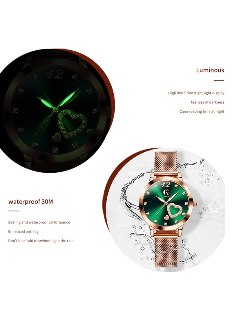 Gsquare Women Analog Quartz Heart Shape Green Dial Stainless Steel Band Watch - 5189  - Image 4
