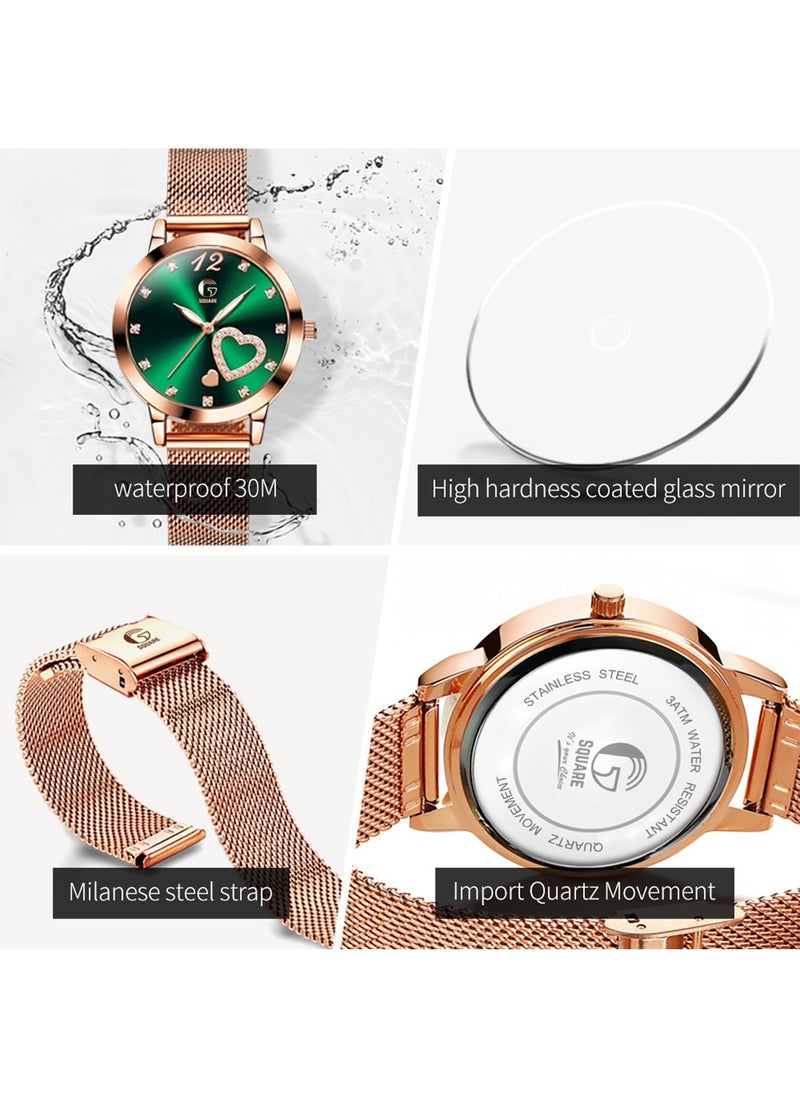 Gsquare Women Analog Quartz Heart Shape Green Dial Stainless Steel Band Watch - 5189  - Image 5
