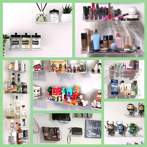 FEMELI 2 PCS 12" Acrylic Floating Shelves, Clear Shelf for Display, Plant, Perfume, Book in Bedroom Living Room Office, 5mm Thick Wall-Mounted Acrylic Shelves for Wall - Image 4