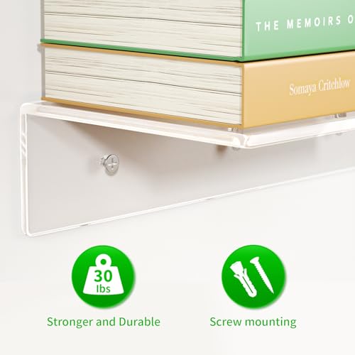 FEMELI 2 PCS 12" Acrylic Floating Shelves, Clear Shelf for Display, Plant, Perfume, Book in Bedroom Living Room Office, 5mm Thick Wall-Mounted Acrylic Shelves for Wall - Image 3