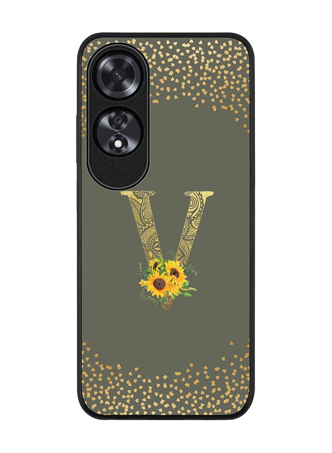 Stylizedd Rugged Black edge case for Oppo A60, Slim fit Case Flexible Cover - Custom Monogram Initial Letter Floral Pattern Alphabet - V (Olive Green ) - Image 1