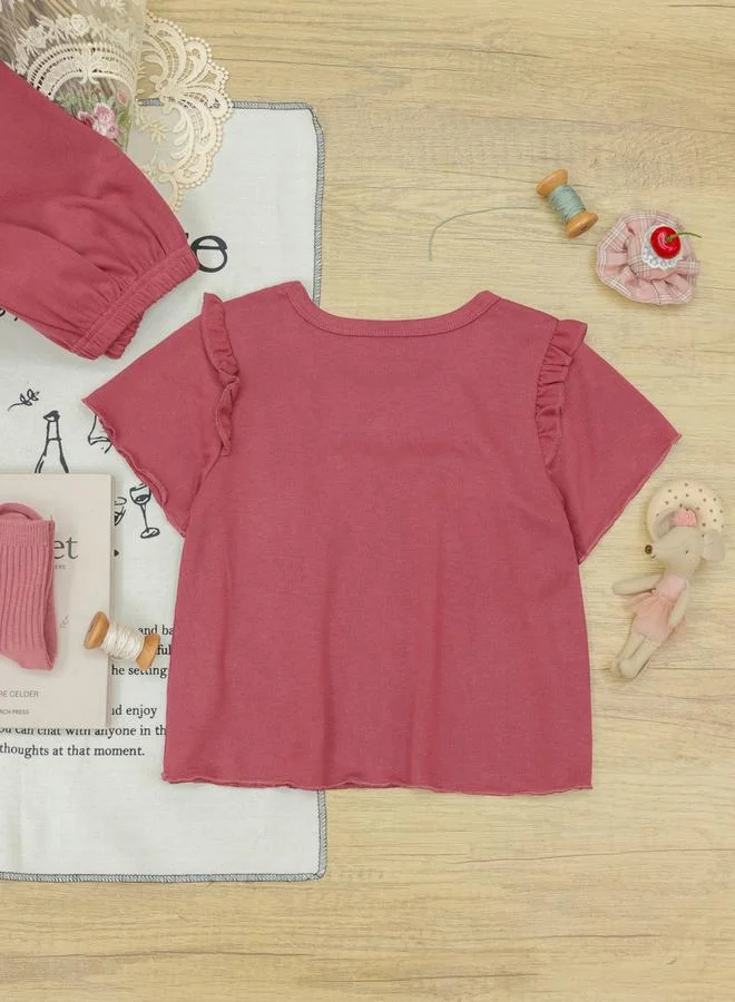 Take Two Girls Pink Lace Trim Top and Shorts Pyjama Set