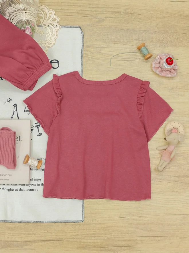 Take Two Girls Pink Lace Trim Top And Shorts Pyjama Set