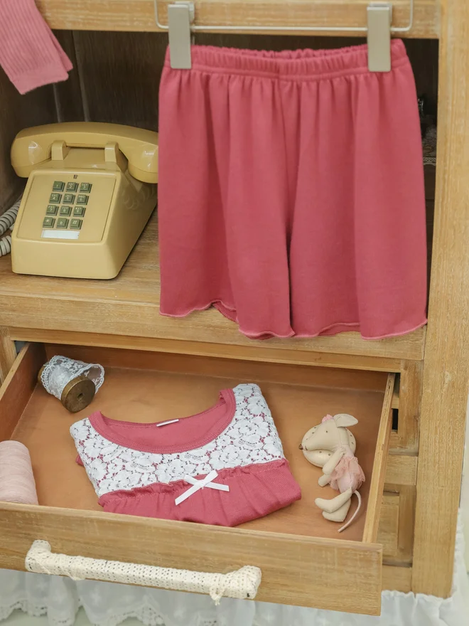 Take Two  Girls Pink Lace Trim Top And Shorts Pyjama Set for Women | Best Price UAE