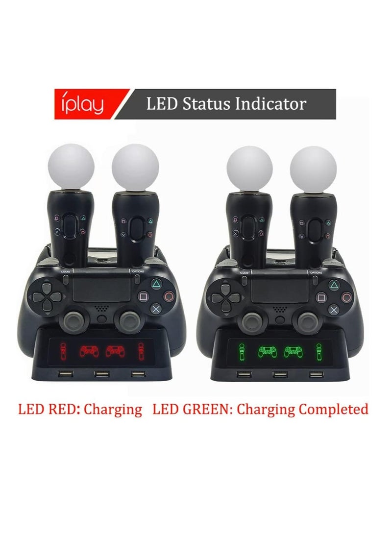 PS4 Controller Charging Station, PS4 Move Controller Charging Station with LED Display and 3 Front USB Ports, 4-in-1 Controller Charging Station for PS4/Pro/PS4 Slim/VR Move Motion Controllers - Image 3