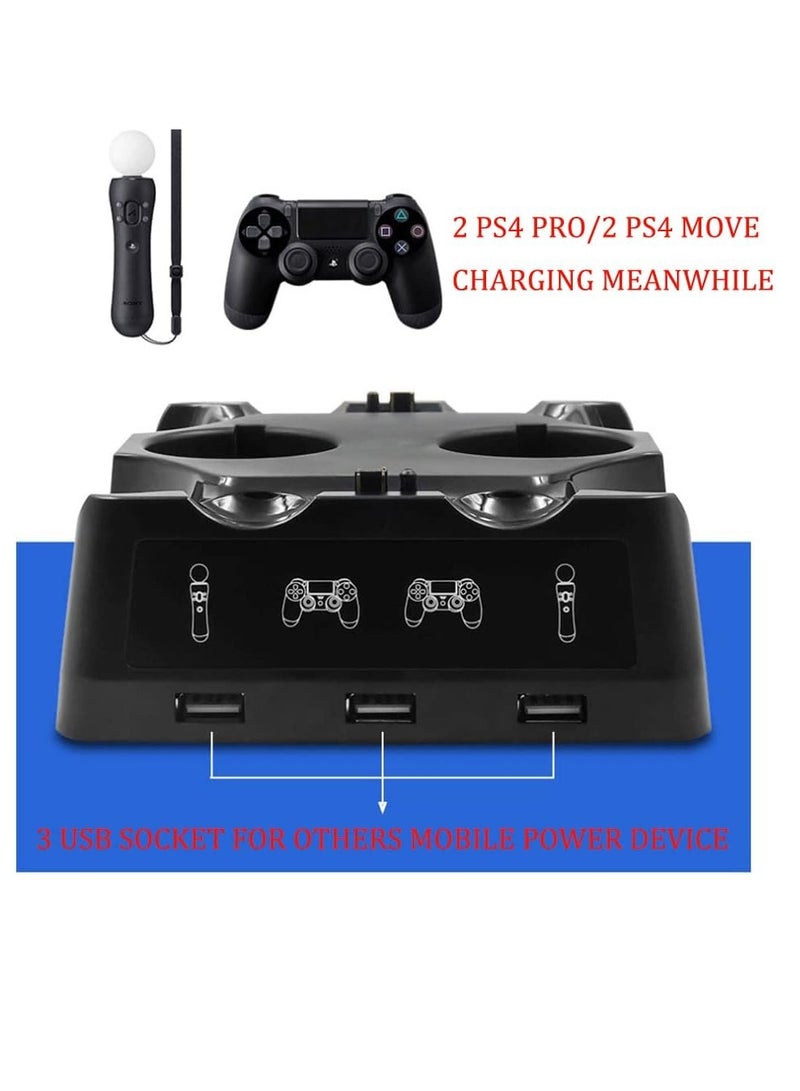 PS4 Controller Charging Station, PS4 Move Controller Charging Station with LED Display and 3 Front USB Ports, 4-in-1 Controller Charging Station for PS4/Pro/PS4 Slim/VR Move Motion Controllers - Image 4