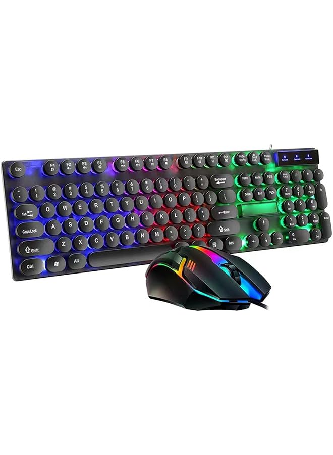 Wired Gaming Keyboard And Mouse Combo Led Backlit Anti Ghost Wired Keyboard Mouse Retro Punk Round Keycaps 1600Dpi Optical Mouse Usb Computer Keyboard For Winxp/7/8/10 Os X - Image 1