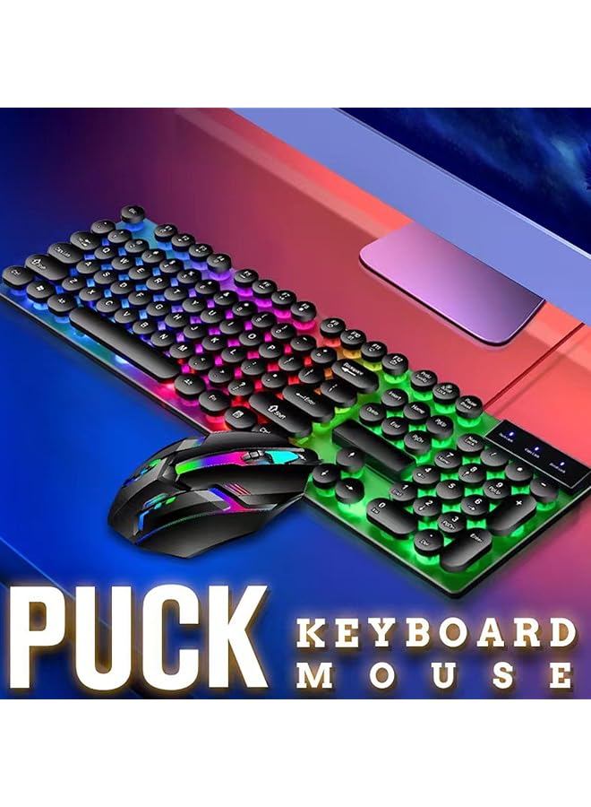 Wired Gaming Keyboard And Mouse Combo Led Backlit Anti Ghost Wired Keyboard Mouse Retro Punk Round Keycaps 1600Dpi Optical Mouse Usb Computer Keyboard For Winxp/7/8/10 Os X - Image 3