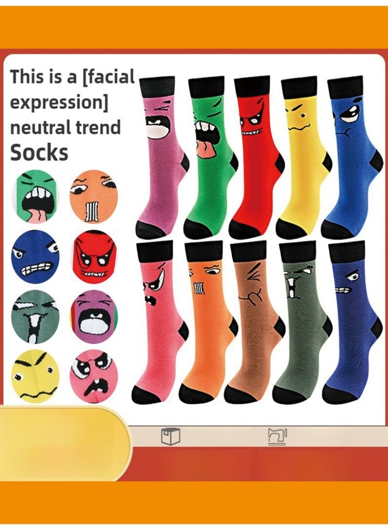 10 Pack Funny Cartoon Expression Crew Socks for Men & Women, Cotton Blend - Image 2