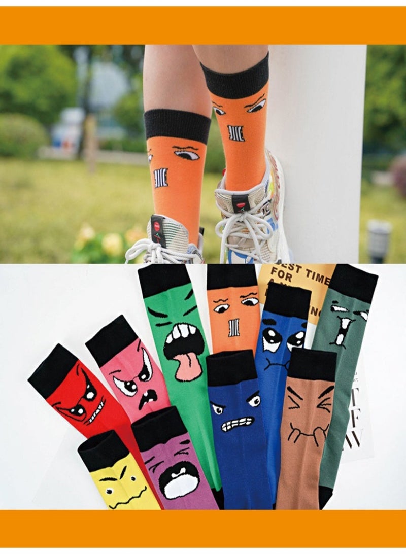10 Pack Funny Cartoon Expression Crew Socks for Men & Women, Cotton Blend - Image 1