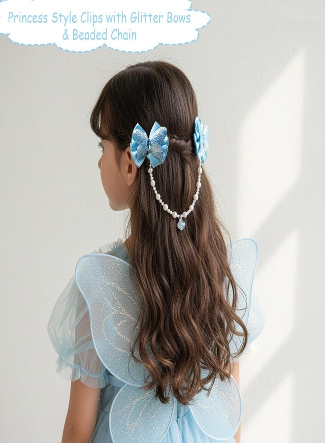 KARP Girls Hair Clips with Glitter Bows and Beaded Chain - 2Pcs Princess Style Hairpins with Heart Charm - Cute Hair Accessories for Toddlers and Kids (Hair Pin (K2525)-Style-1) - Image 3
