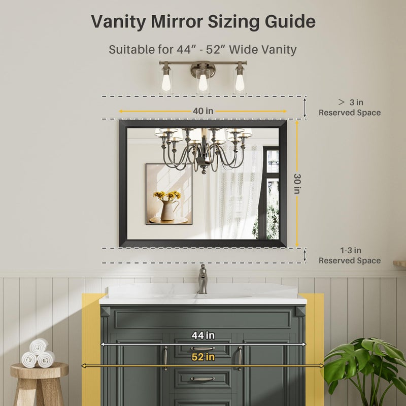 Briivue 40x30 Inch Black Bathroom Mirror for Wall, Thick Metal Framed Rectangle Mirrors for Over Sink, Bedroom, Living Room, Entryway, Anti-Rust, HD Tempered Glass - Image 2