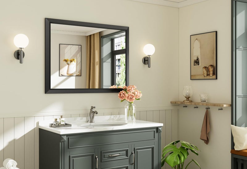 Briivue 40x30 Inch Black Bathroom Mirror for Wall, Thick Metal Framed Rectangle Mirrors for Over Sink, Bedroom, Living Room, Entryway, Anti-Rust, HD Tempered Glass - Image 3