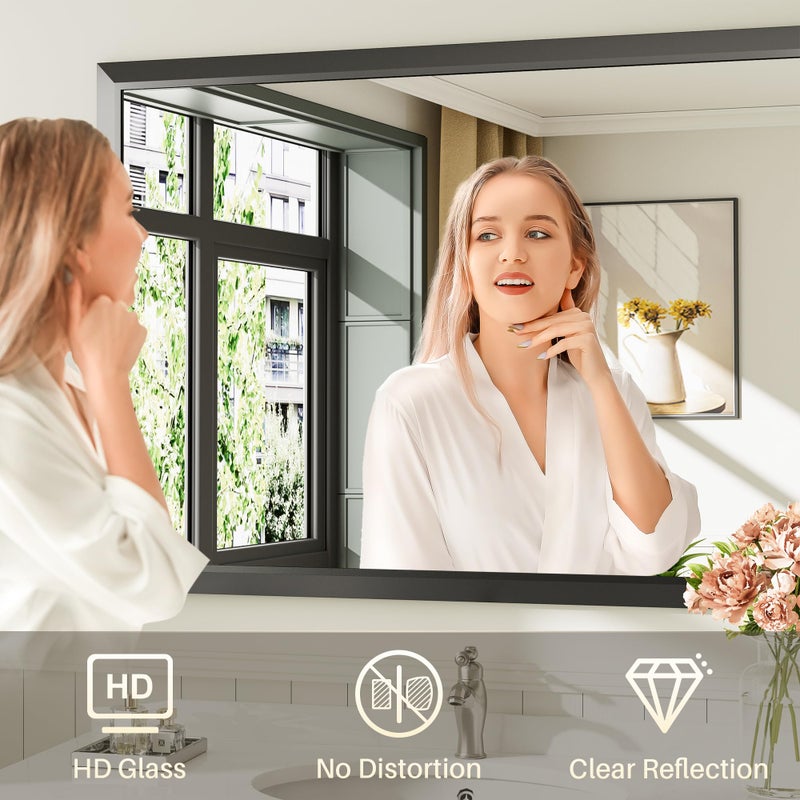 Briivue 40x30 Inch Black Bathroom Mirror for Wall, Thick Metal Framed Rectangle Mirrors for Over Sink, Bedroom, Living Room, Entryway, Anti-Rust, HD Tempered Glass - Image 4