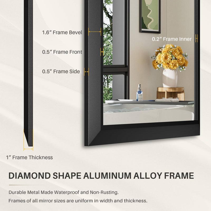 Briivue 40x30 Inch Black Bathroom Mirror for Wall, Thick Metal Framed Rectangle Mirrors for Over Sink, Bedroom, Living Room, Entryway, Anti-Rust, HD Tempered Glass - Image 5