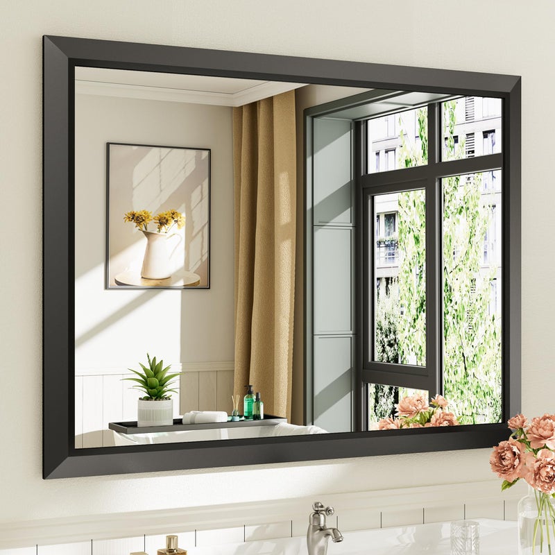 Briivue 40x30 Inch Black Bathroom Mirror for Wall, Thick Metal Framed Rectangle Mirrors for Over Sink, Bedroom, Living Room, Entryway, Anti-Rust, HD Tempered Glass - Image 1