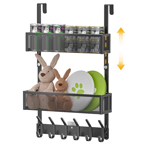 LUCYCAZ Adjustable Over The Door Hooks Organizer Over The Door Towel Rack with 10 Coat Hooks 2 Mesh Basket MultiPurpose Storage for Bathroom Bedroom Kitchen Black - Image 1
