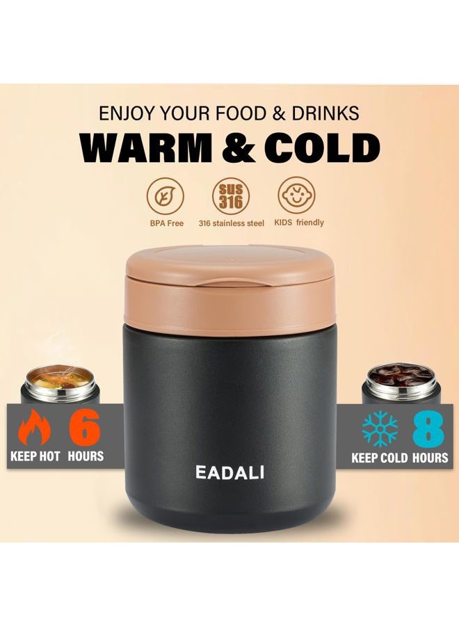 Eadali 15.2oz Kids Food Jar for Hot Food – Vacuum Insulated Lunch Container with 316 Stainless Steel Interior, Leakproof Wide Mouth & Foldable Spoon for School Meals - Image 4