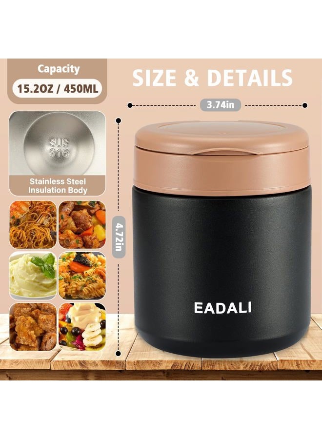 Eadali 15.2oz Kids Food Jar for Hot Food – Vacuum Insulated Lunch Container with 316 Stainless Steel Interior, Leakproof Wide Mouth & Foldable Spoon for School Meals - Image 2