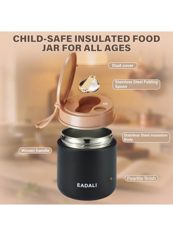 Eadali 15.2oz Kids Food Jar for Hot Food – Vacuum Insulated Lunch Container with 316 Stainless Steel Interior, Leakproof Wide Mouth & Foldable Spoon for School Meals - Image 3