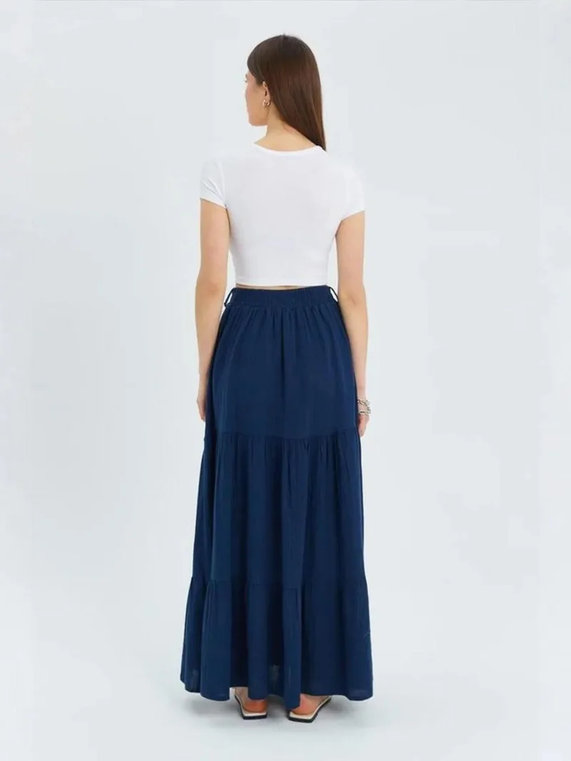 MixRay Navy Blue Mixray Maxi Cotton Skirt for Women | Best Price UAE