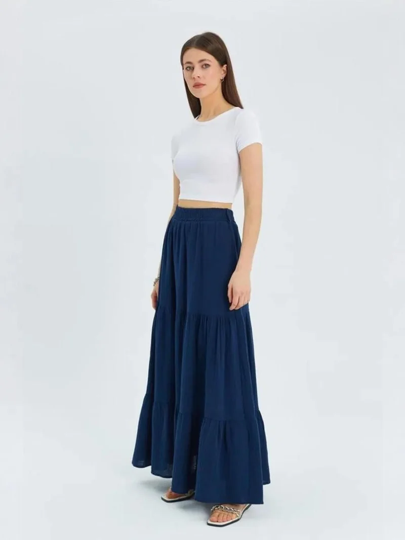 MixRay Navy Blue Mixray Maxi Cotton Skirt for Women | Best Price UAE