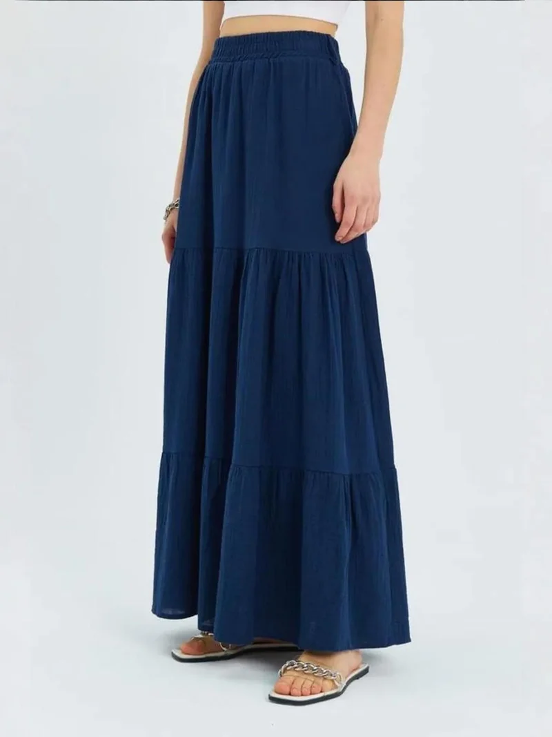 MixRay Navy Blue Mixray Maxi Cotton Skirt for Women | Best Price UAE