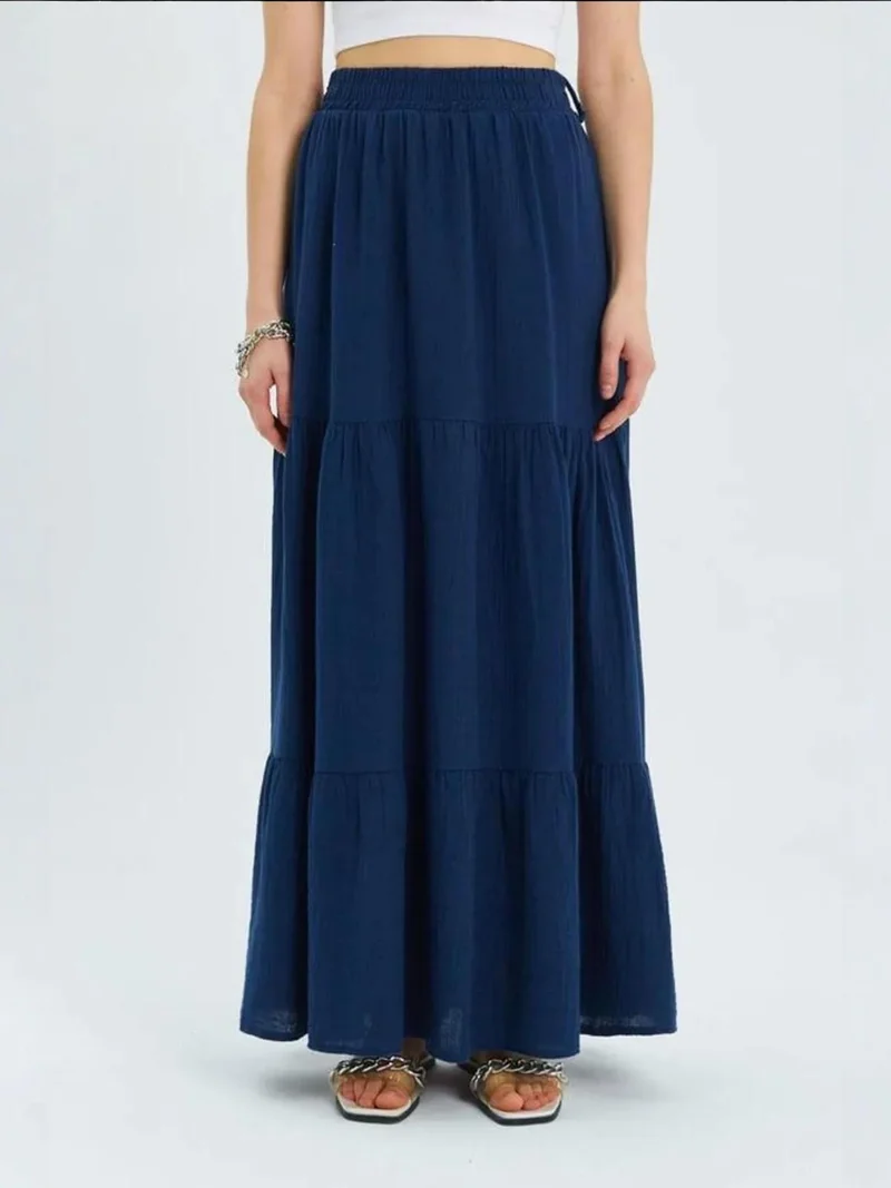 MixRay Navy Blue Mixray Maxi Cotton Skirt for Women | Best Price UAE
