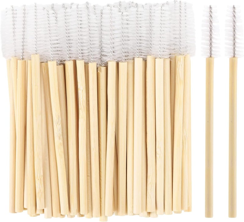 Tbestmax 100 Pcs Disposable Mascara Wands Bamboo Brush for Eyelash and Eyebrow Extensions White - Image 1