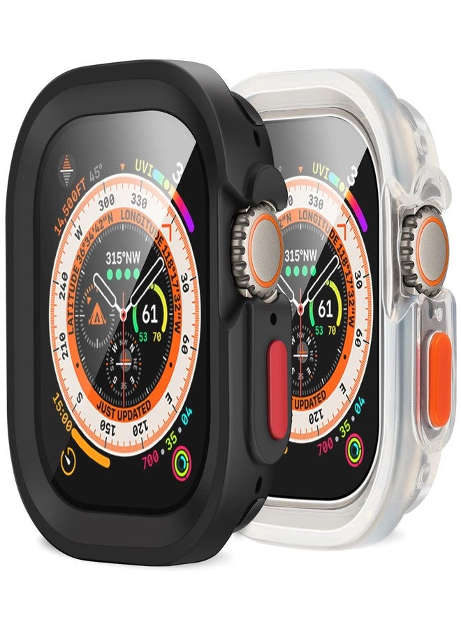 Amizee 2 Pack Rugged Case Compatible with Apple Watch Ultra 2/Ultra 49mm Case, Soft TPU Durable Shockproof Protective Bumper Cover for iWatch 49mm, Black/Clear - Image 1
