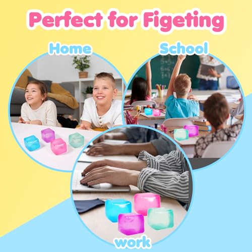FauKait 2pack Stress Cube Squishy Stress Balls for Adults Kids Fidget Toy for Your Best Mellow and Chill -Ice Cubes-Square Shape with Filling in Random Color (2pcs Cube ) - Image 5