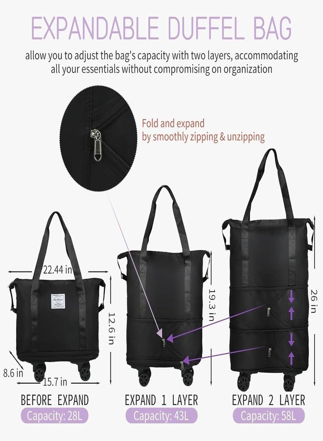 SAMRUKZONE SRZ Travel Duffle Bag with Wheels Foldable Trolley Bag with Detachable Rolling Wheels Big Shopping Bag (Black) - Image 2
