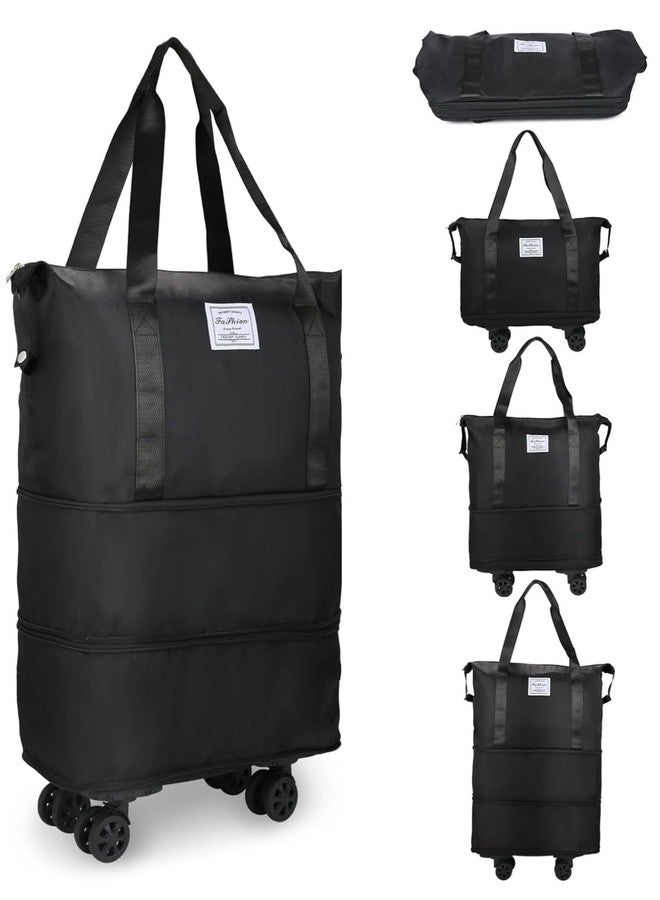 SAMRUKZONE SRZ Travel Duffle Bag with Wheels Foldable Trolley Bag with Detachable Rolling Wheels Big Shopping Bag (Black) - Image 1