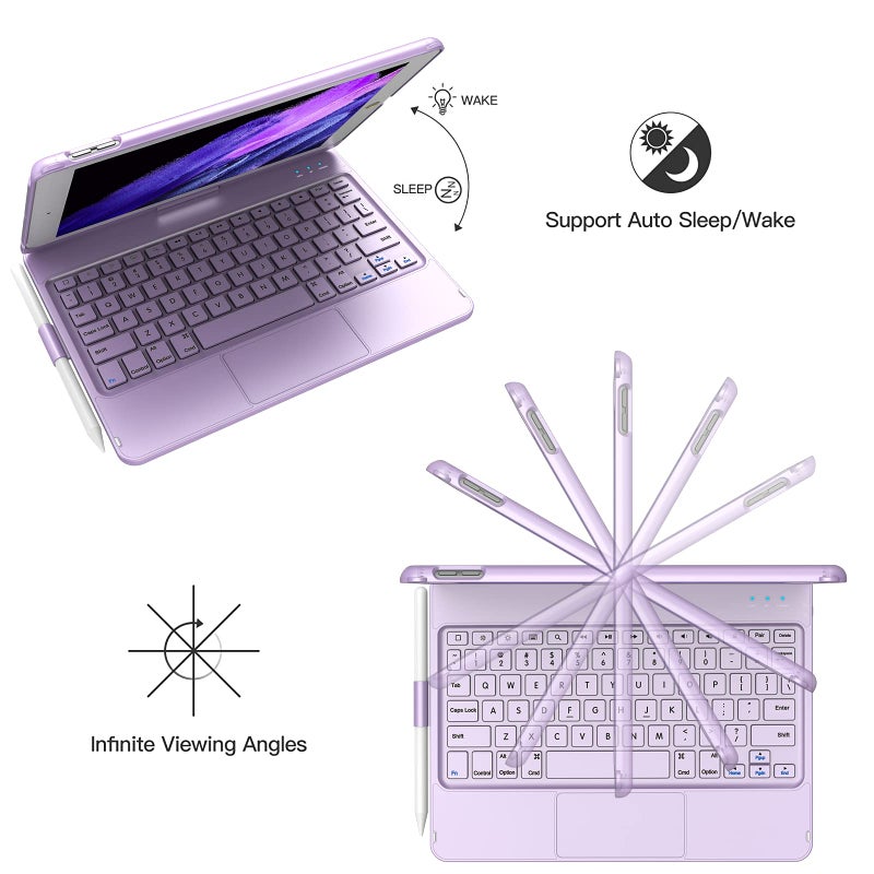 TQQ غطاء لوحة مفاتيح تعمل باللمس لجهاز iPad 10.2 الجيل 9/8/7، غطاء لوحة مفاتيح لجهاز iPad الجيل 9/8/7 - غطاء واقي دوار 360° لجهاز iPad لوحة مفاتيح الجيل 9/8/7 مع حامل قلم (بنفسجي) - Image 4