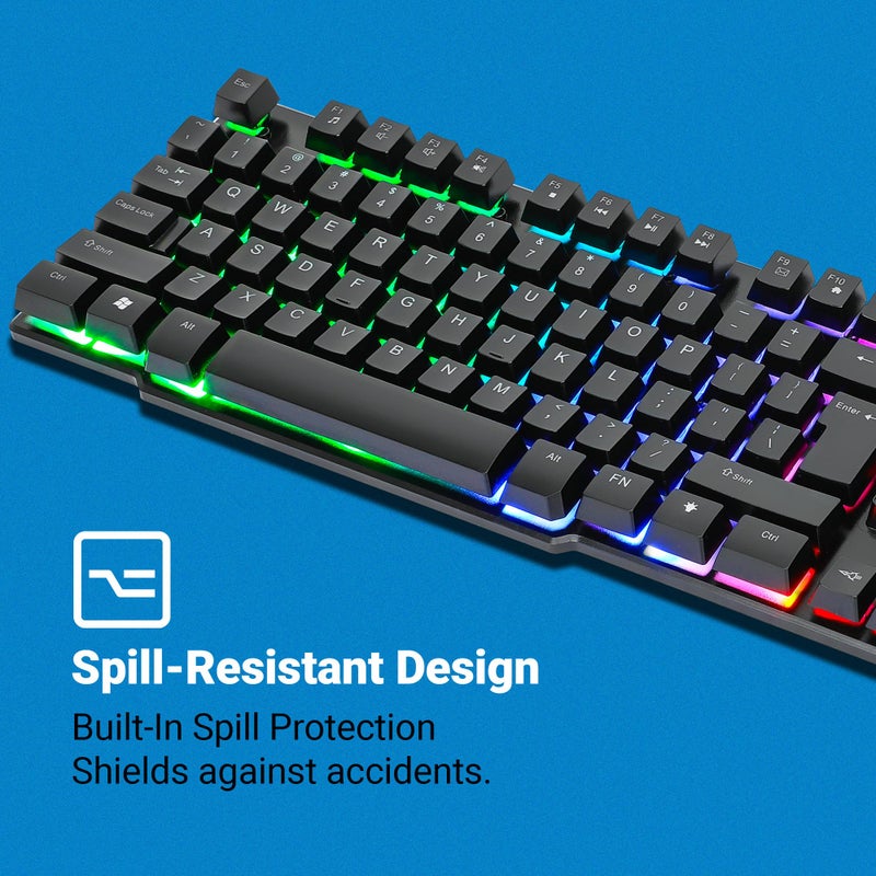 MANHATTAN RGB LED USB Gaming Keyboard - Full Size, Rainbow Backlight, Spill-Resistant, Quiet Keystrokes, 12 Multimedia Function Keys, for Computer, PC, Desktop, Gamer â€“ 3 Yr Mfg Warranty - 180603 - Image 4