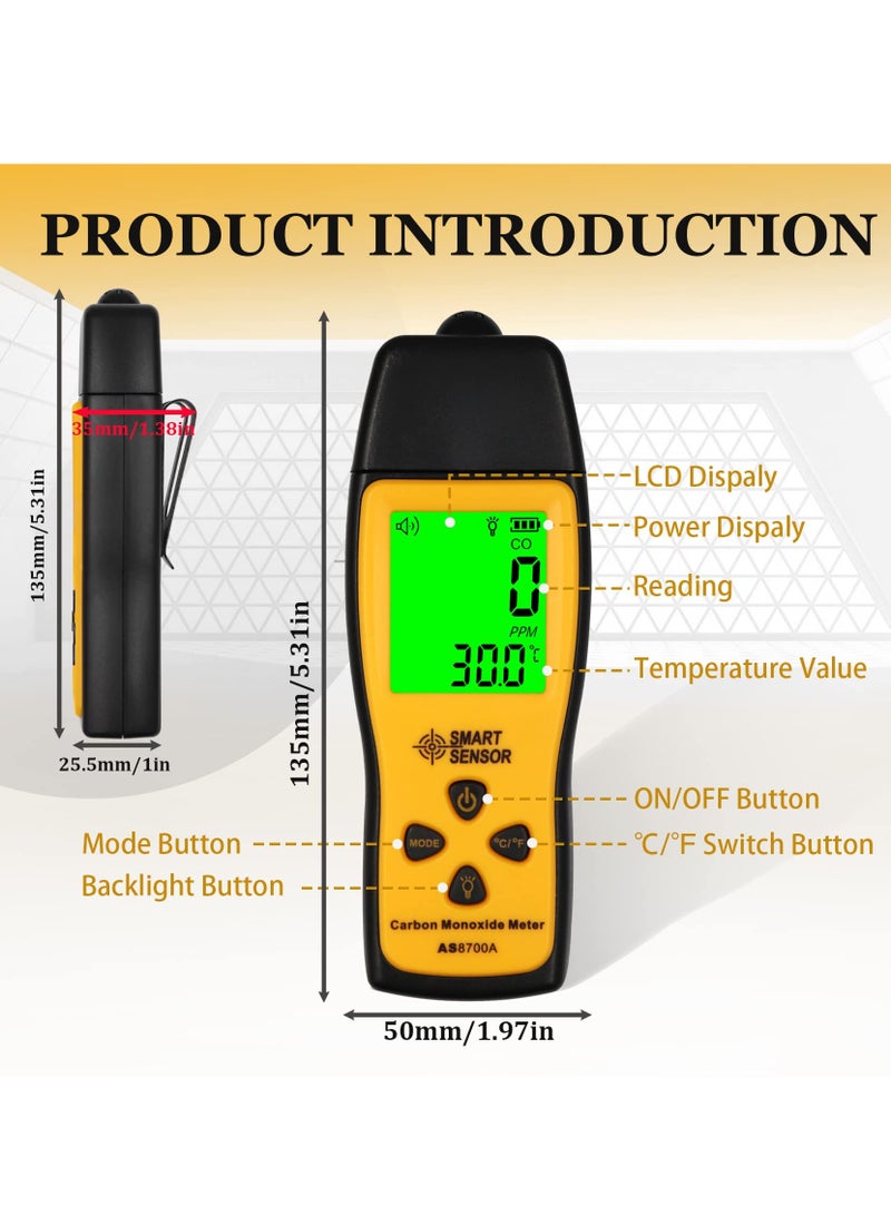 Handheld Carbon Monoxide Meter, Portable Carbon Monoxide Detector, Professional-Grade CO Sensor Tester with LCD Backlit Display, 0-1000PPM Range for Industrial ＆ Home (Battery Not Included) - Image 5