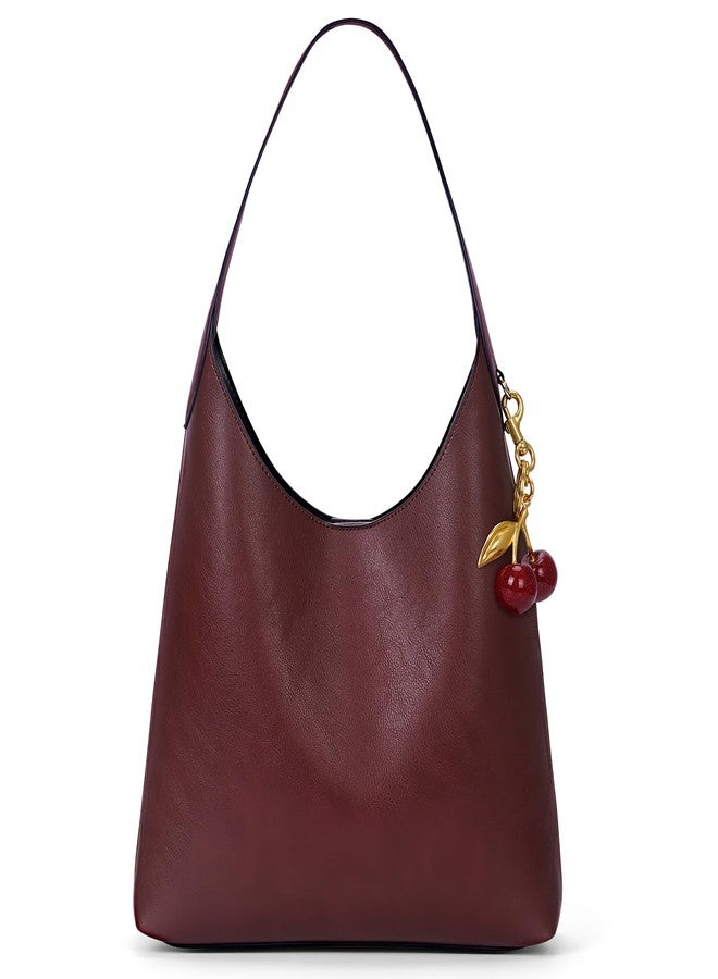 HICARRY Faux Suede Hobo Bags Vegan Leather Shoulder Bag Tote for Women with Cherry Charm Slouchy Designer Handbag Purse Fall Fashion - Image 1