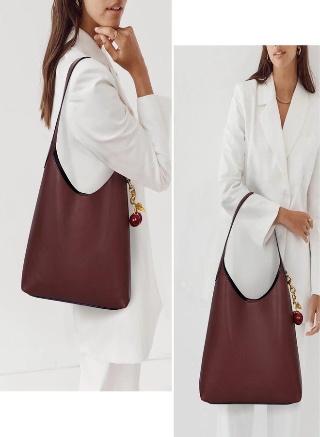 HICARRY Faux Suede Hobo Bags Vegan Leather Shoulder Bag Tote for Women with Cherry Charm Slouchy Designer Handbag Purse Fall Fashion - Image 2