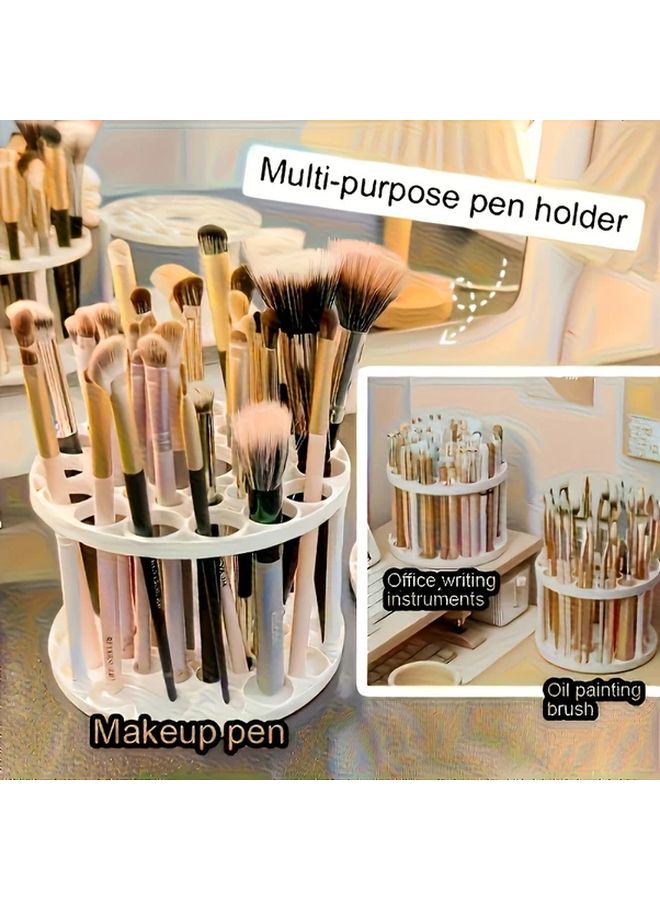 حامل فرشاة دوارة أبيض لأقلام الفن ومكياج صندوق تخزين مكتبي يوفر المساحة - Image 1
