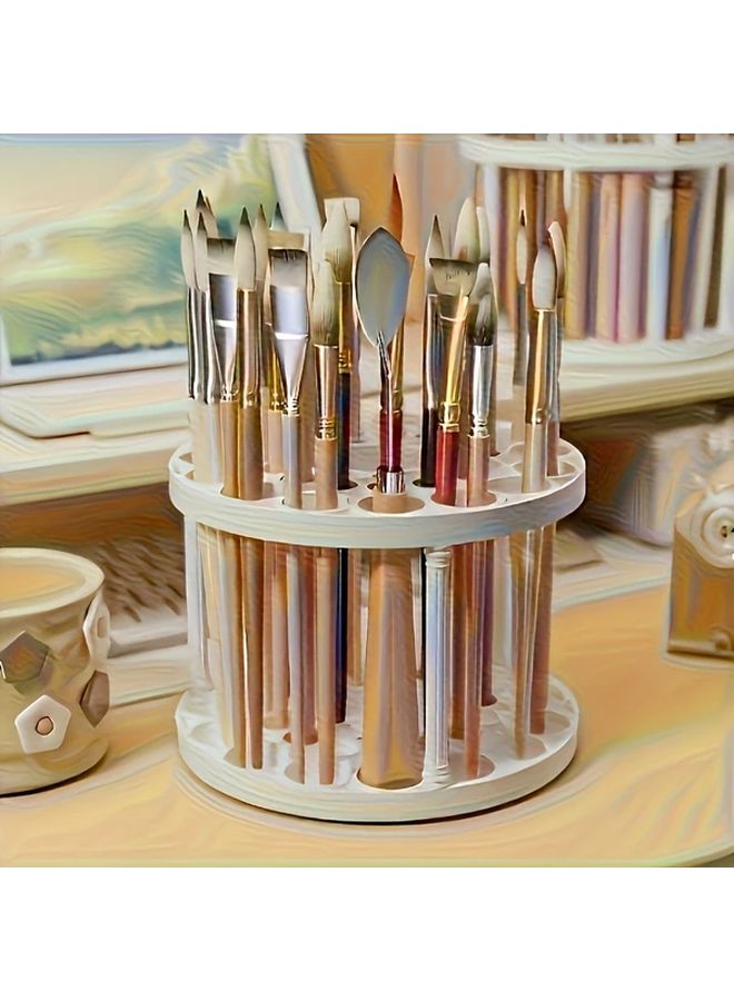 حامل فرشاة دوارة أبيض لأقلام الفن ومكياج صندوق تخزين مكتبي يوفر المساحة - Image 5