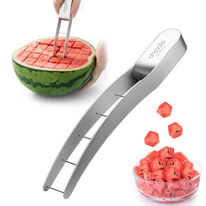 WATERMELON CUTTER SLICERSTAINLESS STEEL WATERMELON CUBE CUTTER QUICKLY SAFE WATERMELON KNIFEFUN FRUIT KNIVES SALAD MELON BALLER FOR KITCHEN GADGET