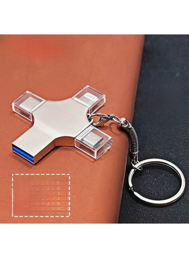 Metal Cross Mobile Phone USB Flash Drive Four-in-one Universal USB Flash Drive For Apple Huawei Type-c Android Computer-Capacity:256GB - Image 1