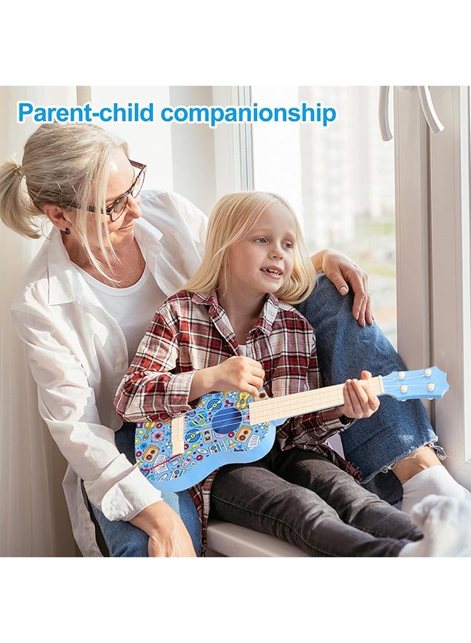 JOUDIYA 21inch Colorful Graffiti Ukulele Guitar for Kids, 4 Strings Kids Guitar Ukulele Musical Instruments Learning Educational Toys with Picks for Kids Toddler Boys Girls, Blue - Image 5