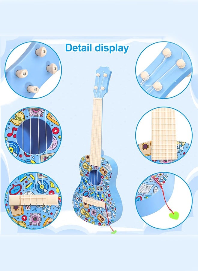 JOUDIYA 21inch Colorful Graffiti Ukulele Guitar for Kids, 4 Strings Kids Guitar Ukulele Musical Instruments Learning Educational Toys with Picks for Kids Toddler Boys Girls, Blue - Image 4