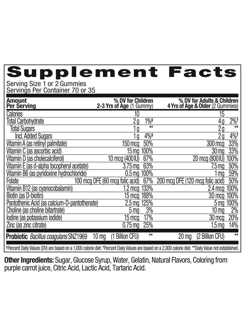 Kids Multi And Probiotic Yum Berry Punch 70 Gummies